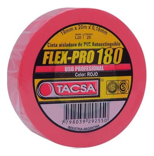 Cinta Aisladora PVC 10mt x 0.18mm Roja TACSA