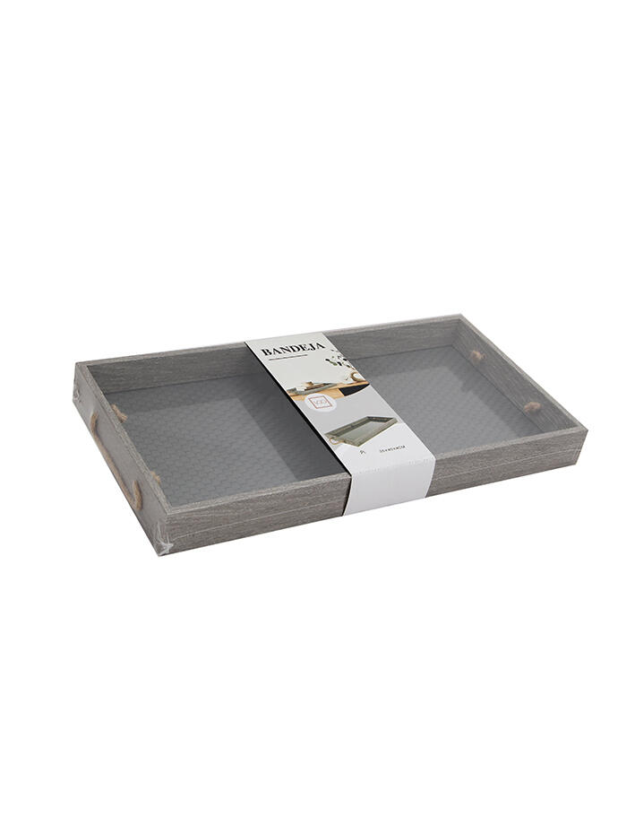 Bandeja de Madera c/ Fondo de Vidrio Gris