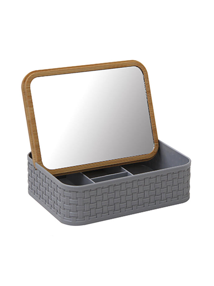 Organizador Make Up Rectangular con Espejo Gris
