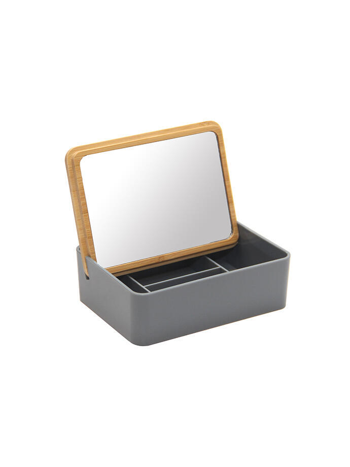 Organizador Make Up Rectangular Liso con Espejo Gris