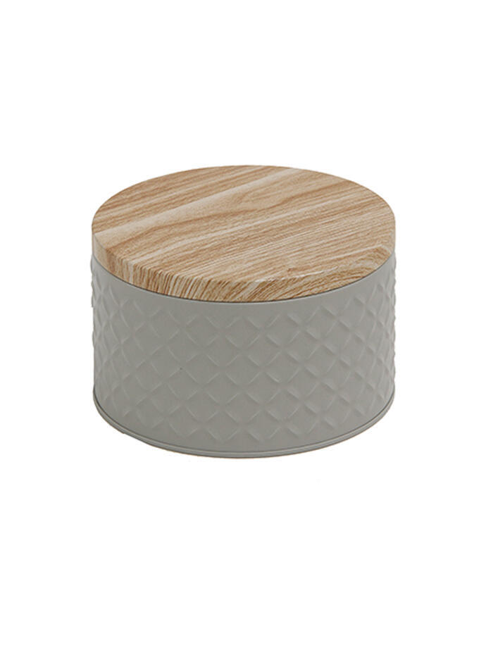 Lata Organizadora con Tapa de Madera Gris