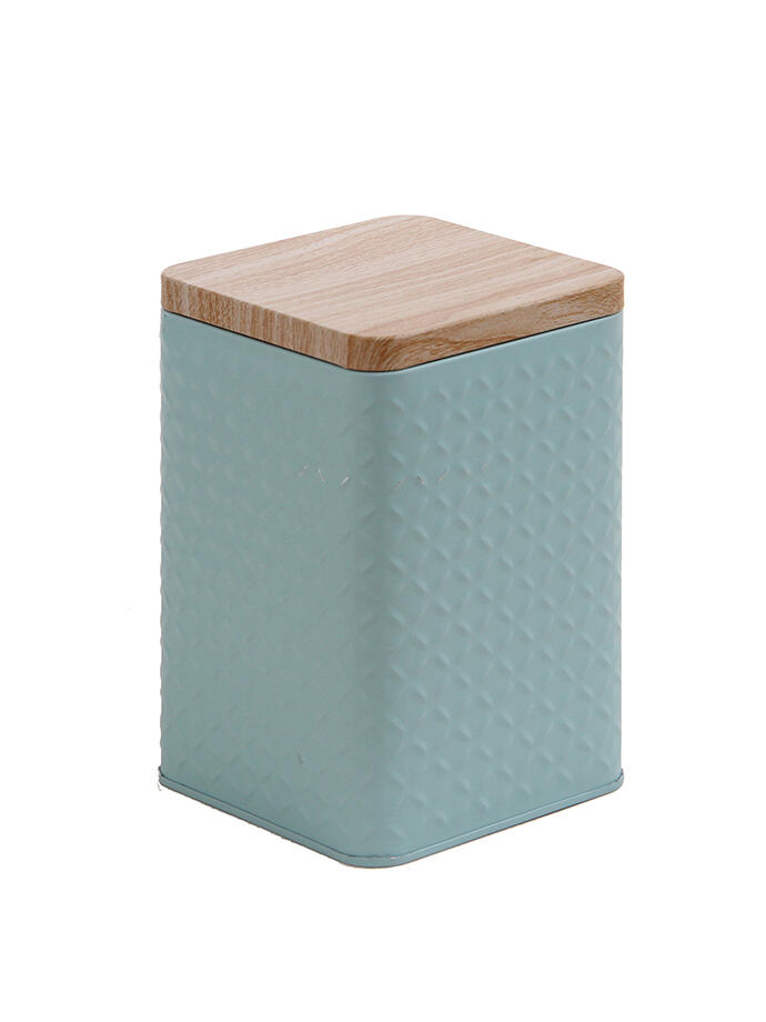 Lata Organizadora Rectangular con Tapa de Madera Celeste