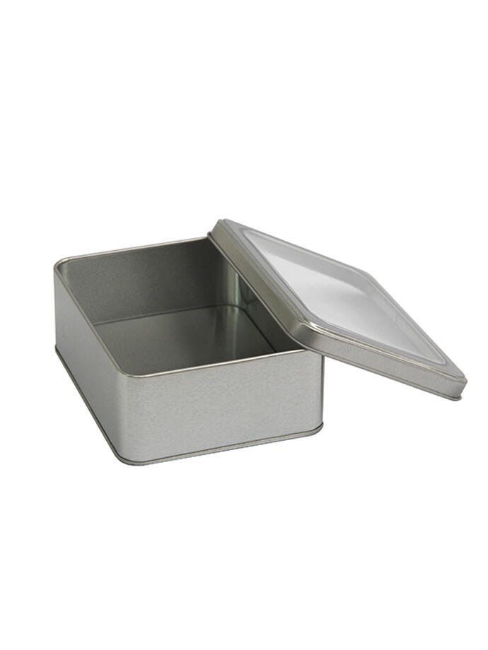 Lata Organizadora Rectangular con Tapa Transparente Plata