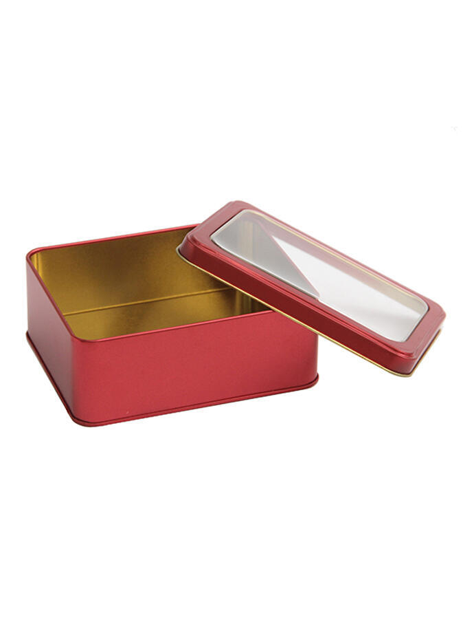 Lata Organizadora Rectangular con Tapa Transparente Rojo