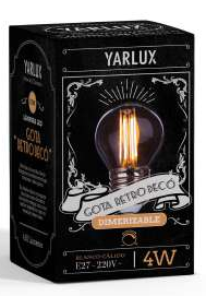 Lampara Deco Gota 4W E27 Clara Cálida Dimerizable Yarlux