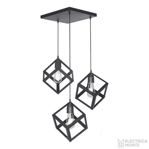 [C-3007-NT] Colgante "CUBO" 3 Luces Negro