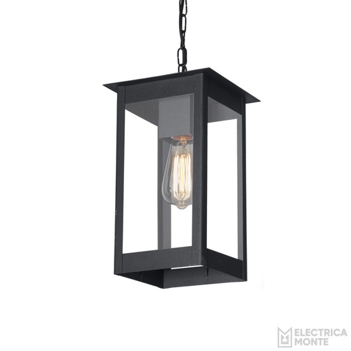 [804 T] Farol Apolo Rectangular Colgante Vidrio Transparente E27 Chapa