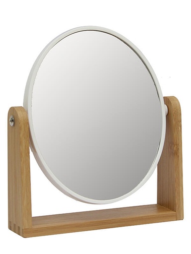 [EP16939B] Espejo Make Up Circular con Pie de Madera Blanco