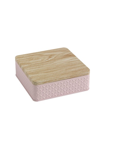 [LT3025R] Lata Organizadora con Tapa de Madera Chata Rosa